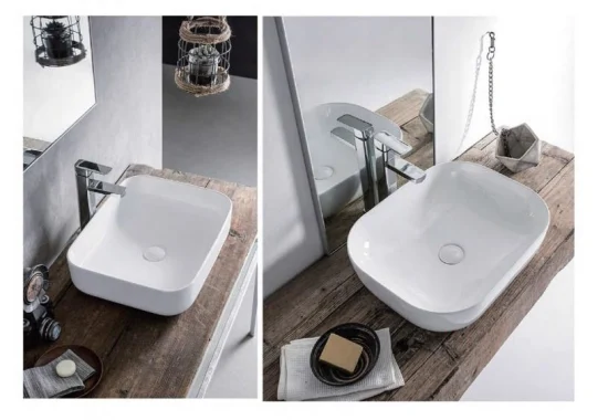 A0060 Lavabo moderno para baño, lavabo artístico de cerámica cuadrado con montaje encima del mostrador